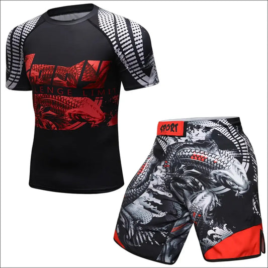 MMA BJJ Rashguard Set – Compression T-Shirt & Pants - 4 / Asian size M