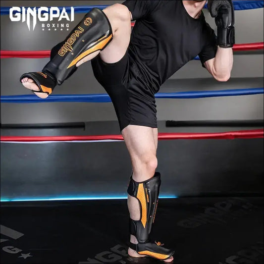 MMA Boxing Shin Guards With Ankle Support Kickboxing & Karate Protectors - mma gear boxing gear
