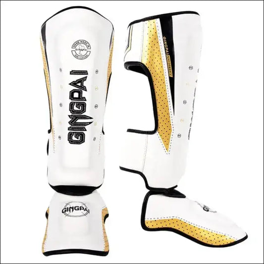 MMA Boxing Shin Guards With Ankle Support Kickboxing & Karate Protectors - DY QJB Platinum / S - mma gear boxing gear