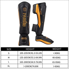 MMA Boxing Shin Guards With Ankle Support Kickboxing & Karate Protectors - mma gear boxing gear
