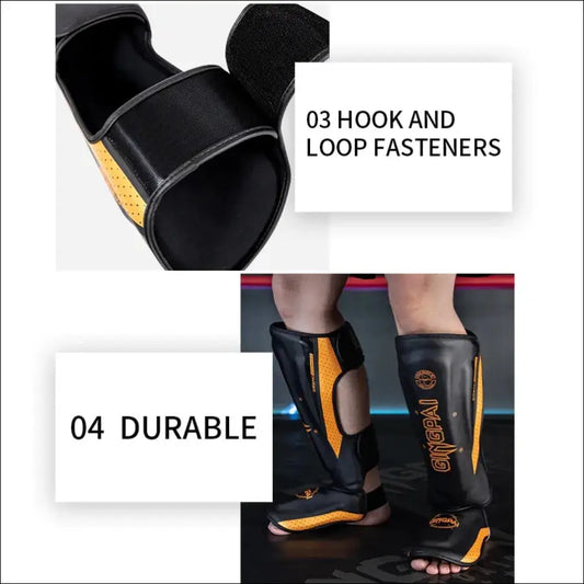 MMA Boxing Shin Guards With Ankle Support Kickboxing & Karate Protectors - mma gear boxing gear