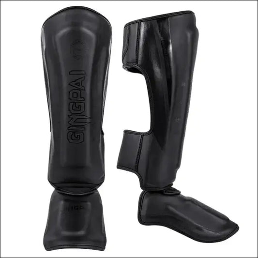 MMA Boxing Shin Guards With Ankle Support Kickboxing & Karate Protectors - DY QJB Black / S - mma gear boxing gear