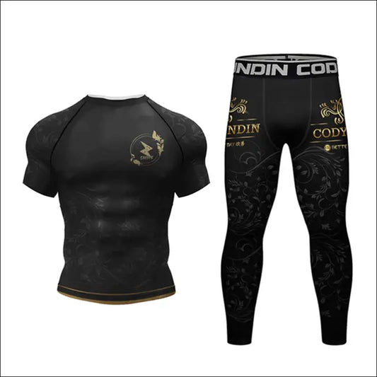 MMA Jiu Jitsu Rashguard Set – T-Shirt & Pants for Combat Sports - J / M