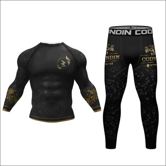 MMA Jiu Jitsu Rashguard Set – T-Shirt & Pants for Combat Sports - K / M