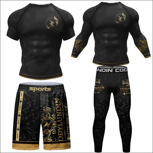MMA Jiu Jitsu Rashguard Set – T-Shirt & Pants for Combat Sports - T / M