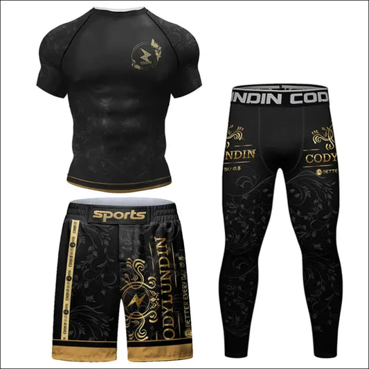 MMA Jiu Jitsu Rashguard Set – T-Shirt & Pants for Combat Sports - U / M