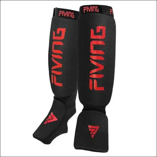 MMA Leg Foot Guards | Kick Boxing Protector | FIVING Instep Pads | Muay Thai - black-red / S / United States - mma gear