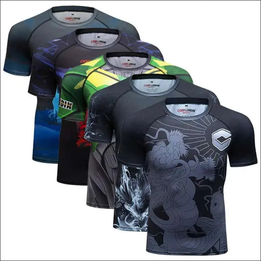 MMA Rashguard Jiu Jitsu T-shirt for Men - Compression, Quick Dry, Gym Running Sport Tops - Savage Combat & Fitness