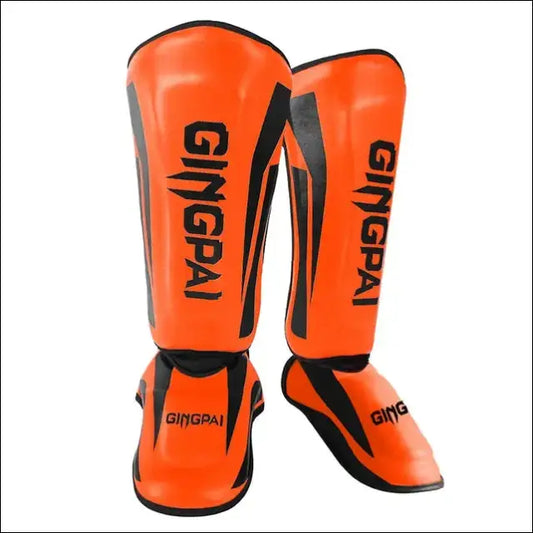 Professional Kickboxing Leg Guard - Muay Ankle Protector and MMA Shin Guards - Fluorescent Orange / M - mma gear boxing