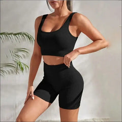 Ribbed Seamless Sports Suit – Vest and High-Waisted Shorts