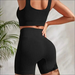 Ribbed Seamless Sports Suit – Vest and High-Waisted Shorts