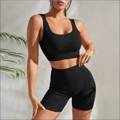 Ribbed Seamless Sports Suit – Vest and High-Waisted Shorts