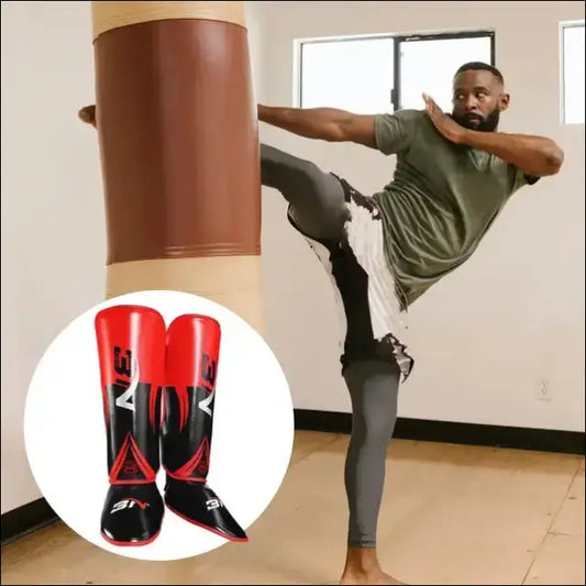 Shin Guards Protective Leg Taekwondo Kickboxing Equipment - Red M Teenager