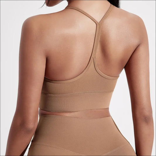 Solid Color High-Strength Sports Bra with Chest Pad - cocoa / S