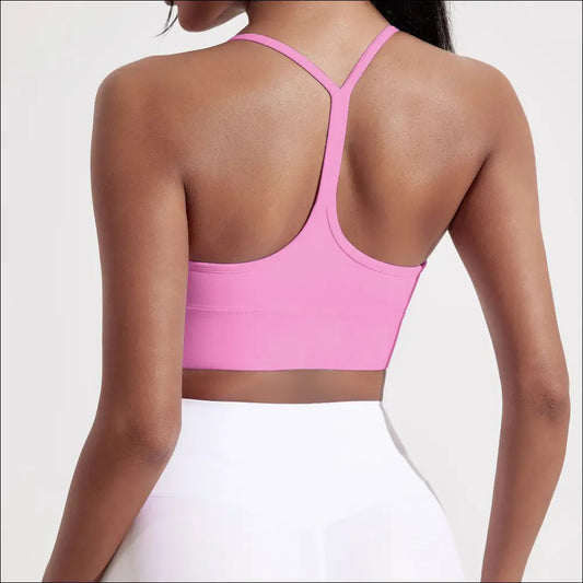 Solid Color High-Strength Sports Bra with Chest Pad - cosmos powder / S