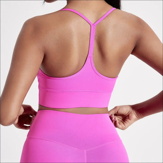 Solid Color High-Strength Sports Bra with Chest Pad - Rhododendron powder / S