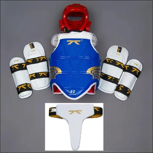 Taekwondo Protectors Suite - Helmet Chest Shin Arm Guards for Kids - 5-Piece - female 5pc set Blue / SIZE 1 110-130cm