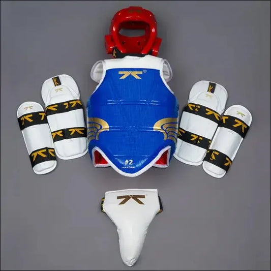 Taekwondo Protectors Suite - Helmet Chest Shin Arm Guards for Kids - 5-Piece - Male 5pcs set Red / SIZE 1 110-130cm