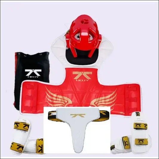 Taekwondo Protectors Suite - Helmet Chest Shin Arm Guards for Kids - 5-Piece - female 5pcs set Red / SIZE 1 110-130cm