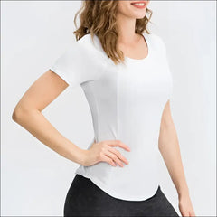 Women Yoga Tops Breathable Sport Fitness Workout Running Yoga Top Quick Dry Short Sleeve Gym T Shirt - WHITE / S