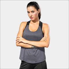 Women’s Black Sleeveless Gym Top – Backless Fitness Shirt