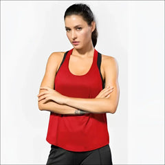 Women’s Black Sleeveless Gym Top – Backless Fitness Shirt - Red / S / CHINA