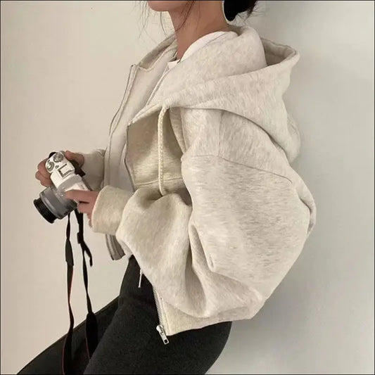 Women’s Fleece-Lined Cropped Zip-Up Sweatshirt – Warm & Stylish Design - FlowerGrey / S