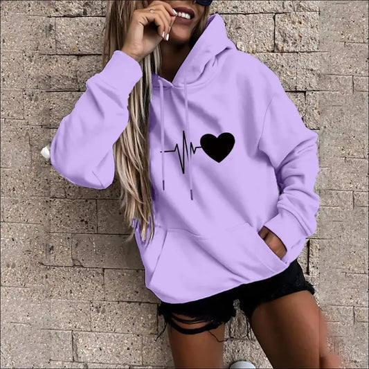 Women’s Fun Print Hooded Sweatshirt – Casual & Comfortable Design - PURPLE / S