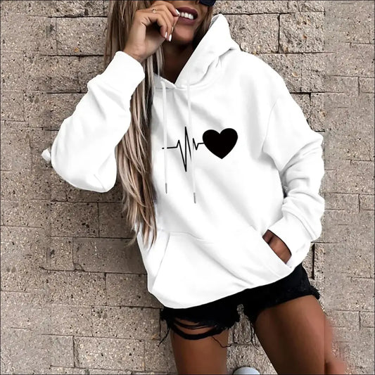 Women’s Fun Print Hooded Sweatshirt – Casual & Comfortable Design - WHITE / S