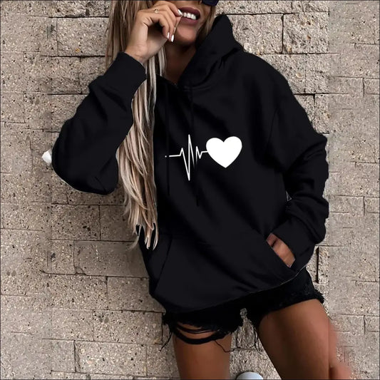 Women’s Fun Print Hooded Sweatshirt – Casual & Comfortable Design - black / S
