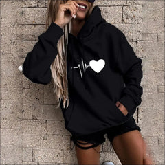 Women’s Fun Print Hooded Sweatshirt – Casual & Comfortable Design - black / S