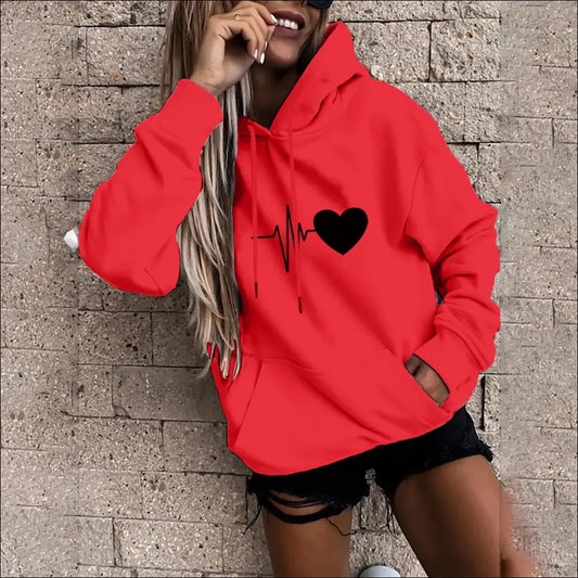 Women’s Fun Print Hooded Sweatshirt – Casual & Comfortable Design - Red / S