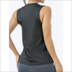 Women’s Retro Quick-Dry Black Sports Tank Top – Sleeveless Loose Fit T-Shirt