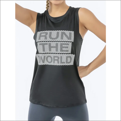 Women’s Retro Quick-Dry Black Sports Tank Top – Sleeveless Loose Fit T-Shirt