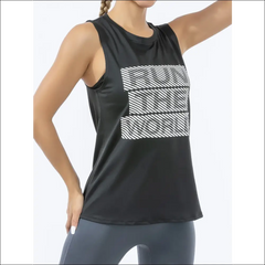 Women’s Retro Quick-Dry Black Sports Tank Top – Sleeveless Loose Fit T-Shirt