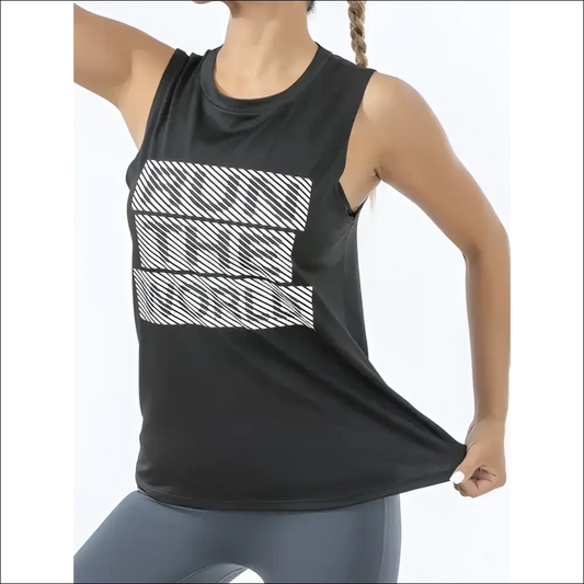 Women’s Retro Quick-Dry Black Sports Tank Top – Sleeveless Loose Fit T-Shirt - S / black