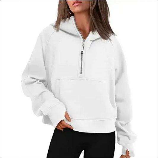 Women’s Scuba Half-Zip Hooded Sweatshirt – Warm & Stylish Design - White available / S