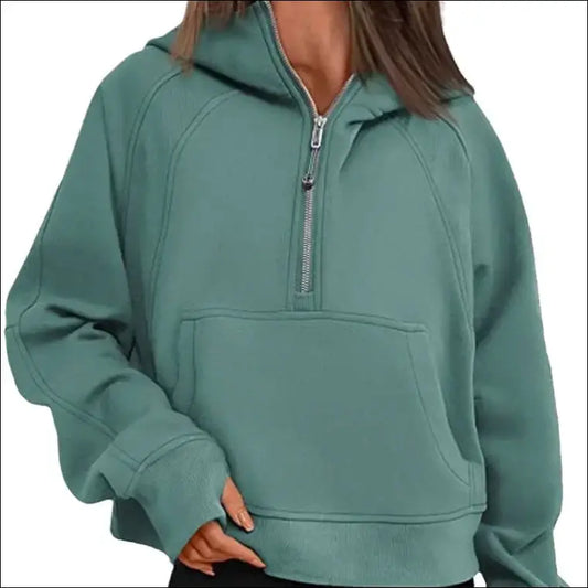 Women’s Scuba Half-Zip Hooded Sweatshirt – Warm & Stylish Design