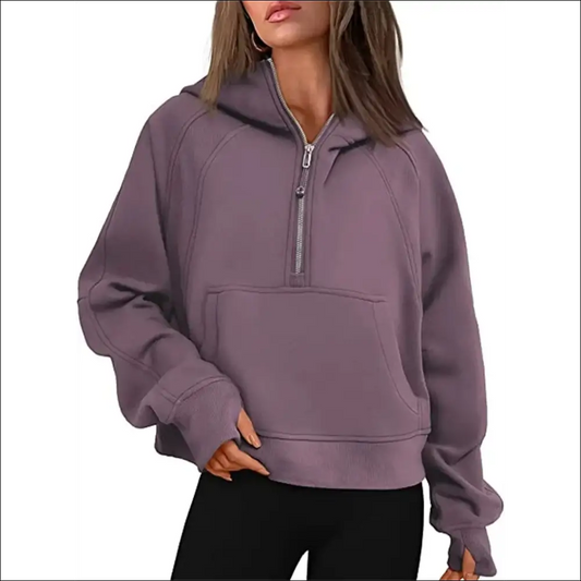 Women’s Scuba Half-Zip Hooded Sweatshirt – Warm & Stylish Design - Purple Gray available / S