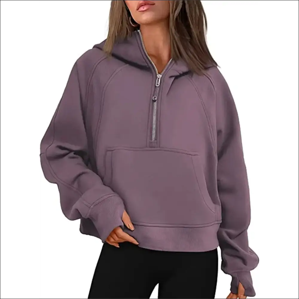 Women’s Scuba Half-Zip Hooded Sweatshirt – Warm & Stylish Design - Purple Gray available / S