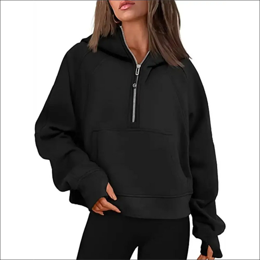 Women’s Scuba Half-Zip Hooded Sweatshirt – Warm & Stylish Design - Black available / S