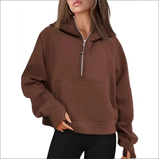 Women’s Scuba Half-Zip Hooded Sweatshirt – Warm & Stylish Design - Brown available / S