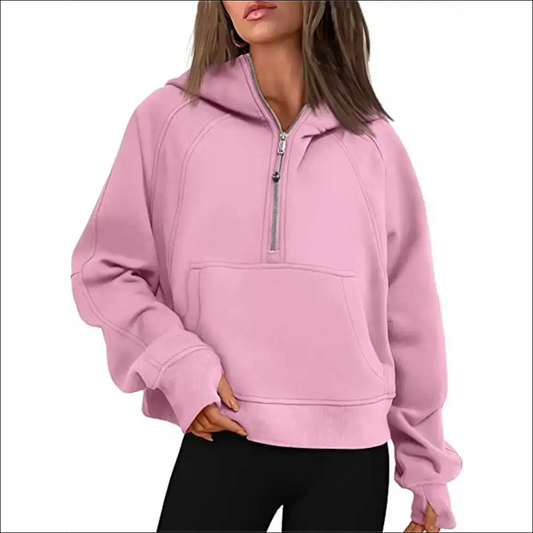 Women’s Scuba Half-Zip Hooded Sweatshirt – Warm & Stylish Design