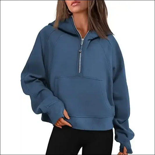 Women’s Scuba Half-Zip Hooded Sweatshirt – Warm & Stylish Design - Available in navy blue / S