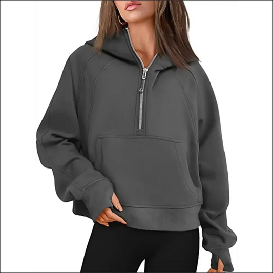 Women’s Scuba Half-Zip Hooded Sweatshirt – Warm & Stylish Design - Graphite color available / S