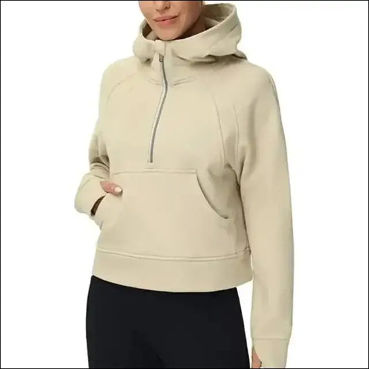 Women’s Scuba Half-Zip Hooded Sweatshirt – Warm & Stylish Design - Apricot available / S