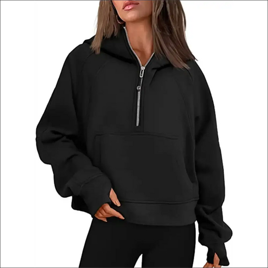 Women’s Scuba Half-Zip Hooded Sweatshirt – Warm & Stylish Design