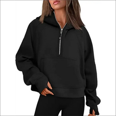 Women’s Scuba Half-Zip Hooded Sweatshirt – Warm & Stylish Design