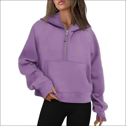 Women’s Scuba Half-Zip Hooded Sweatshirt – Warm & Stylish Design - PURPLE / S