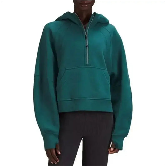 Women’s Scuba Half-Zip Hooded Sweatshirt – Warm & Stylish Design - Dark green available / S